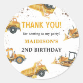 Bau Kindergeburtstag Party Vielen Dank Runder Aufkleber (Vorderseite)