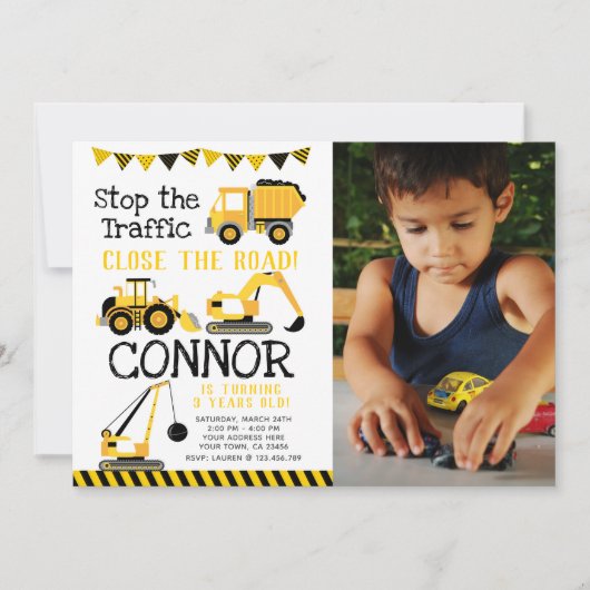 Bau, Kipper mit Foto Einladung (Vorderseite)