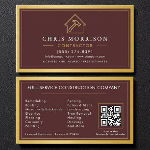 Bau Konstruktion Burgund Gold Metall QR-Code Visitenkarte