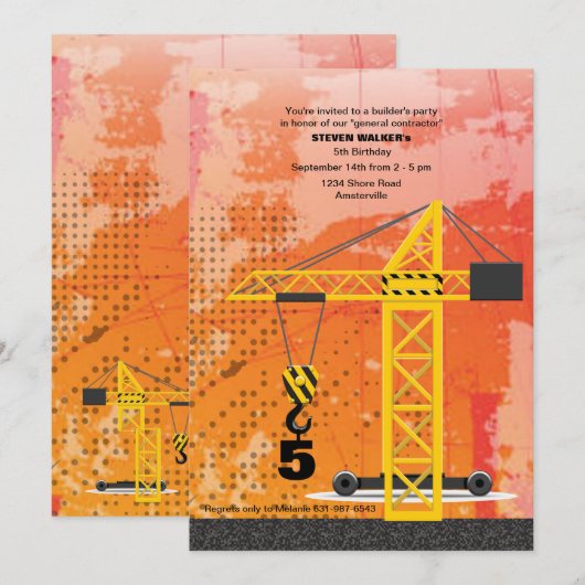 Bau-Kran-Einladung Einladung (Vorne/Hinten)