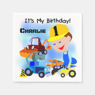 Bau-LKW-1. Geburtstags-Papierservietten Serviette