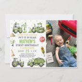 Bau-LKW Digger Erstes GeburtstagsFoto Einladung (Vorderseite)