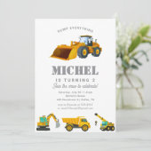 Bau-Lkw Geburtstagsparty Dekoration Einladung (Stehend Vorderseite)