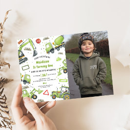 Bau-LKW Thema Geburtstagsparty Foto Einladung