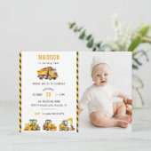 Bau-LKW Thema Geburtstagsparty Foto Einladung (Stehend Vorderseite)