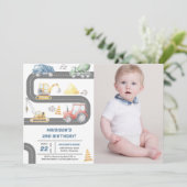 Bau-LKW Thema Geburtstagsparty Foto Einladung (Stehend Vorderseite)