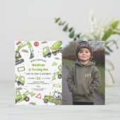 Bau-LKW Thema Geburtstagsparty Foto Einladung (Stehend Vorderseite)