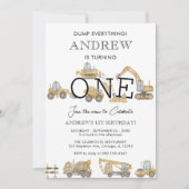 Bau-LKWs 1. Geburtstag Party Einladung (Vorderseite)