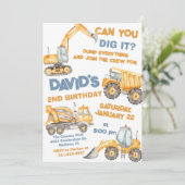 Bau-LKWs 2. Geburtstag Party Einladung (Stehend Vorderseite)