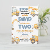 Bau-LKWs 2. Geburtstag Party Einladung (Stehend Vorderseite)