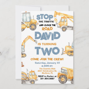 Bau-LKWs 2. Geburtstag Party Einladung
