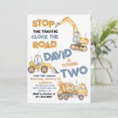 Bau-LKWs 2. Geburtstag Party Einladung (Stehend Vorderseite)