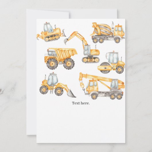 Bau-LKWs 3. Geburtstag Party Einladung (Rückseite)