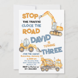 Bau-LKWs 3. Geburtstag Party Einladung