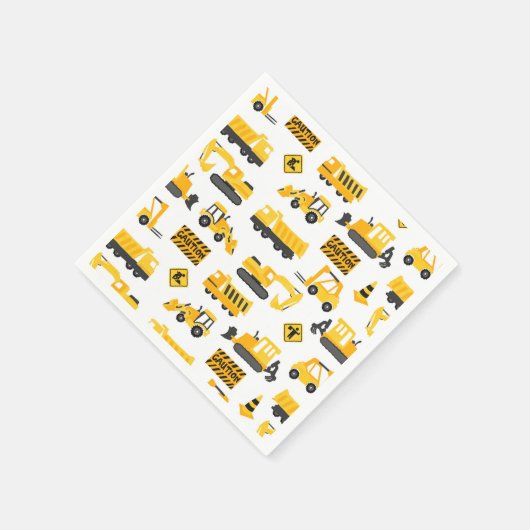 Bau-LKWs Geburtstagsparty Muster weiß Serviette (Ecke)