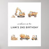 Bau-LKWs Modernes Geburtsdatum Begrüßungszeichen Poster (Vorne)