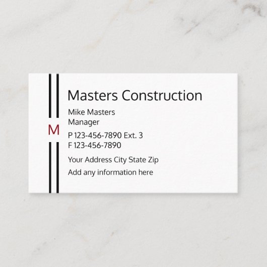 Bau-moderner Monogramm-Entwurf Visitenkarte (Vorderseite)