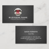 Bau-Monogramm-modernes schwarzes Leder Visitenkarte (Vorne/Hinten)