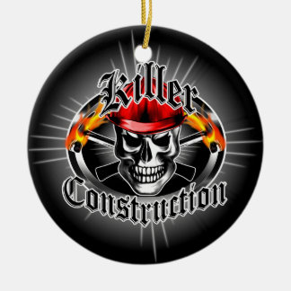 Bau-Schädel mit rotem Schutzhelm Keramikornament