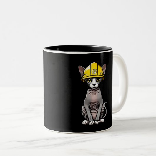 Bau Sphynx Cat Hard Hat haarlose Katze Kunst Zweifarbige Tasse (VorderseiteRechts)