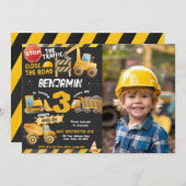 Bau, Sprungwagen 3. Geburtstag Einladung (Vorne/Hinten)