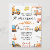 Bau Thema 3 Geburtstag Party Einladung (Vorderseite)