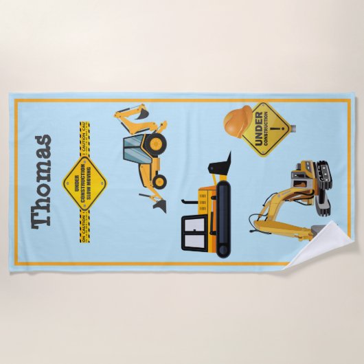 Bau-Trucks Hard Hat Backhoe Bulldozer Strandtuch (Vorderseite)