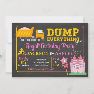 Bau u. Prinzessin Joint Birthday Invitation Einladung