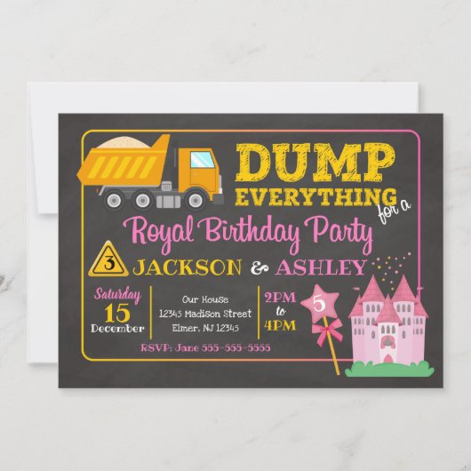 Bau u. Prinzessin Joint Birthday Invitation Einladung (Vorderseite)