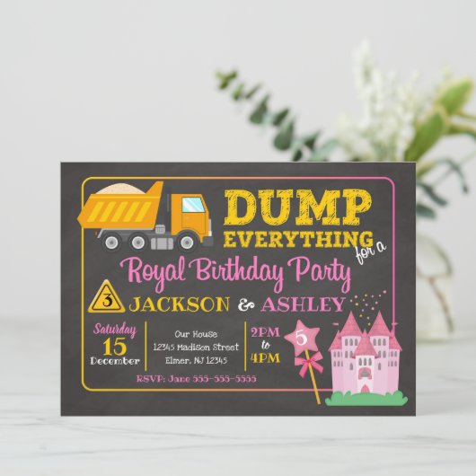 Bau u. Prinzessin Joint Birthday Invitation Einladung (Stehend Vorderseite)