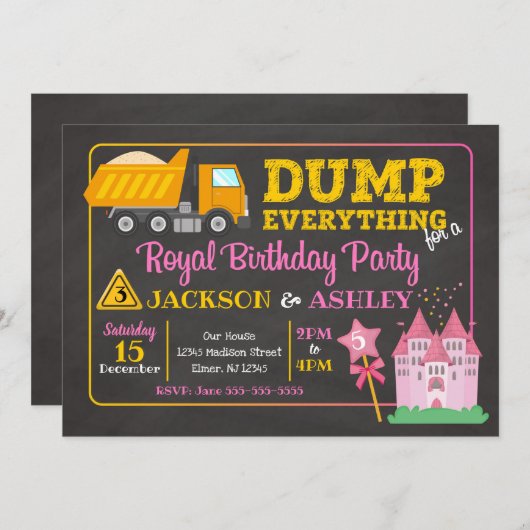 Bau u. Prinzessin Joint Birthday Invitation Einladung (Vorne/Hinten)