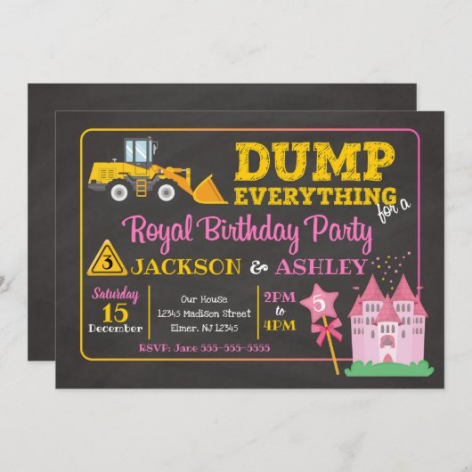 Bau und Prinzessin Gemeinsame Einladung zum Geburt (Vorne/Hinten)