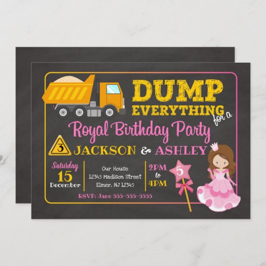 Bau und Prinzessin Gemeinsame Einladung zum Geburt (Vorne/Hinten)