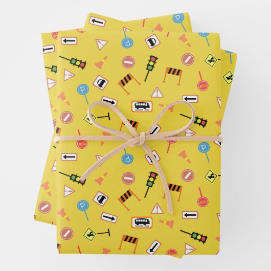 Bau und Straßenschilder gelb. Geschenkpapier Set (Beispiel)