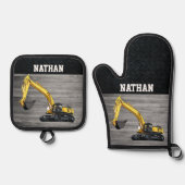 Bau von Baggern für schwere Geräte Ofenhandschuh & Topflappen-Set (Vorderseite)