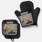 Bau von Baggern für schwere Geräte Ofenhandschuh & Topflappen-Set (Vorderseite/Rückseite)