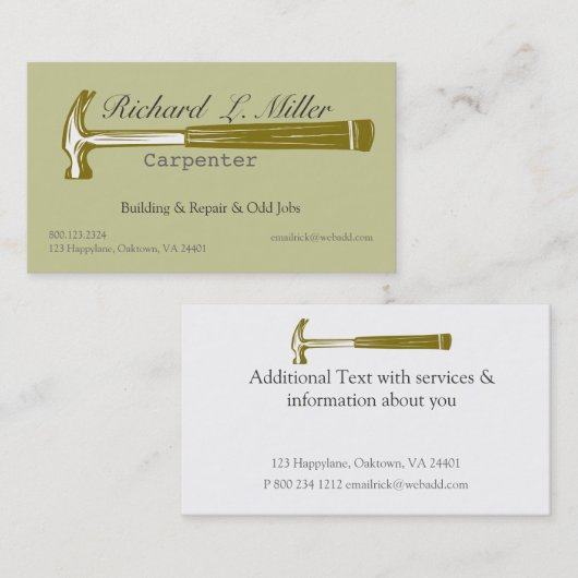 Bau von Holzschnitzwerken Visitenkarte (Vorne/Hinten)