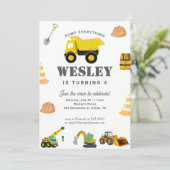 Bau von Lastkraftwagen Geburtstag Einladung (Stehend Vorderseite)