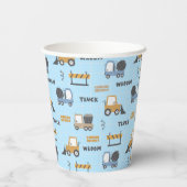 Bau von Lastkraftwagen Muster blau Pappbecher (Rückseite)