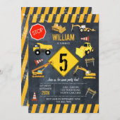 Bau von Lastkraftwagen Schwermaschinen Geburtstag Einladung (Vorne/Hinten)