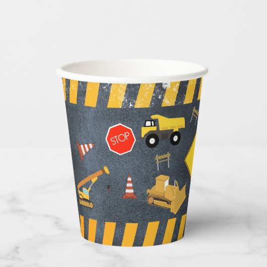 Bau von Lastkraftwagen Schwermaschinen Geburtstag Pappbecher (Vorderseite)