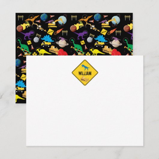 Bau von Lastwagen Dinosaurier Space Children Mitteilungskarte (Vorne/Hinten)