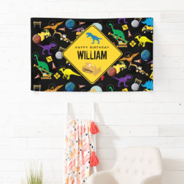 Bau von Lastwagen Dinosauriern im Weltraum Geburts Banner