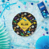 Bau von Lastwagen Dinosauriern im Weltraum Geburts Pappteller (Party)