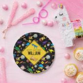 Bau von Lastwagen Dinosauriern im Weltraum Geburts Pappteller (Party)