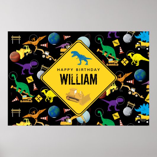 Bau von Lastwagen Dinosauriern im Weltraum Geburts Poster (Vorne)