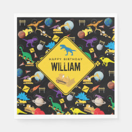 Bau von Lastwagen Dinosauriern im Weltraum Geburts Serviette