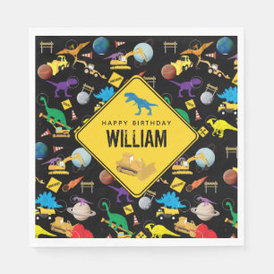 Bau von Lastwagen Dinosauriern im Weltraum Geburts Serviette