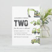 Bau von LKW Boys 2. Geburtstag Einladung (Stehend Vorderseite)