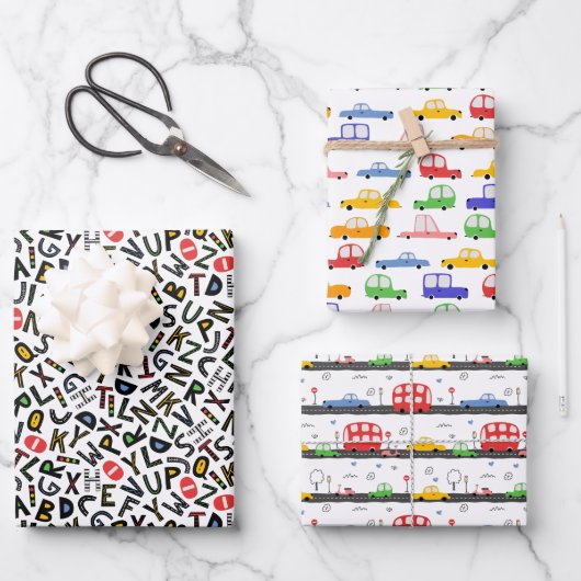 Bau von LKW und Alphabet Geschenkpapier Set (Vorderseite)